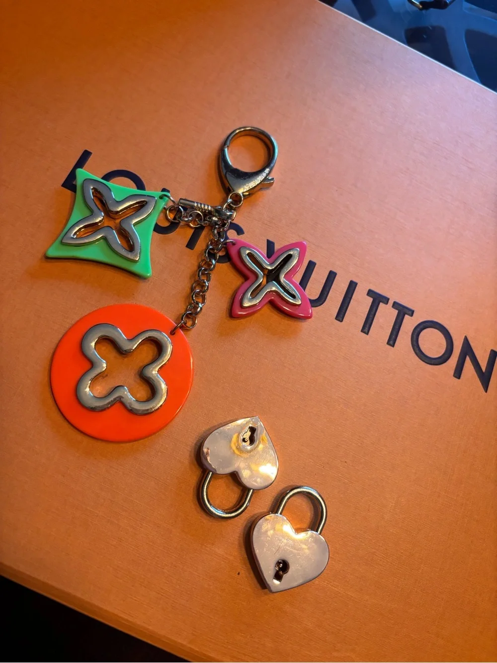 Louis Vuitton Retro Keychain with Multicolor Charm & Heart locks & Key